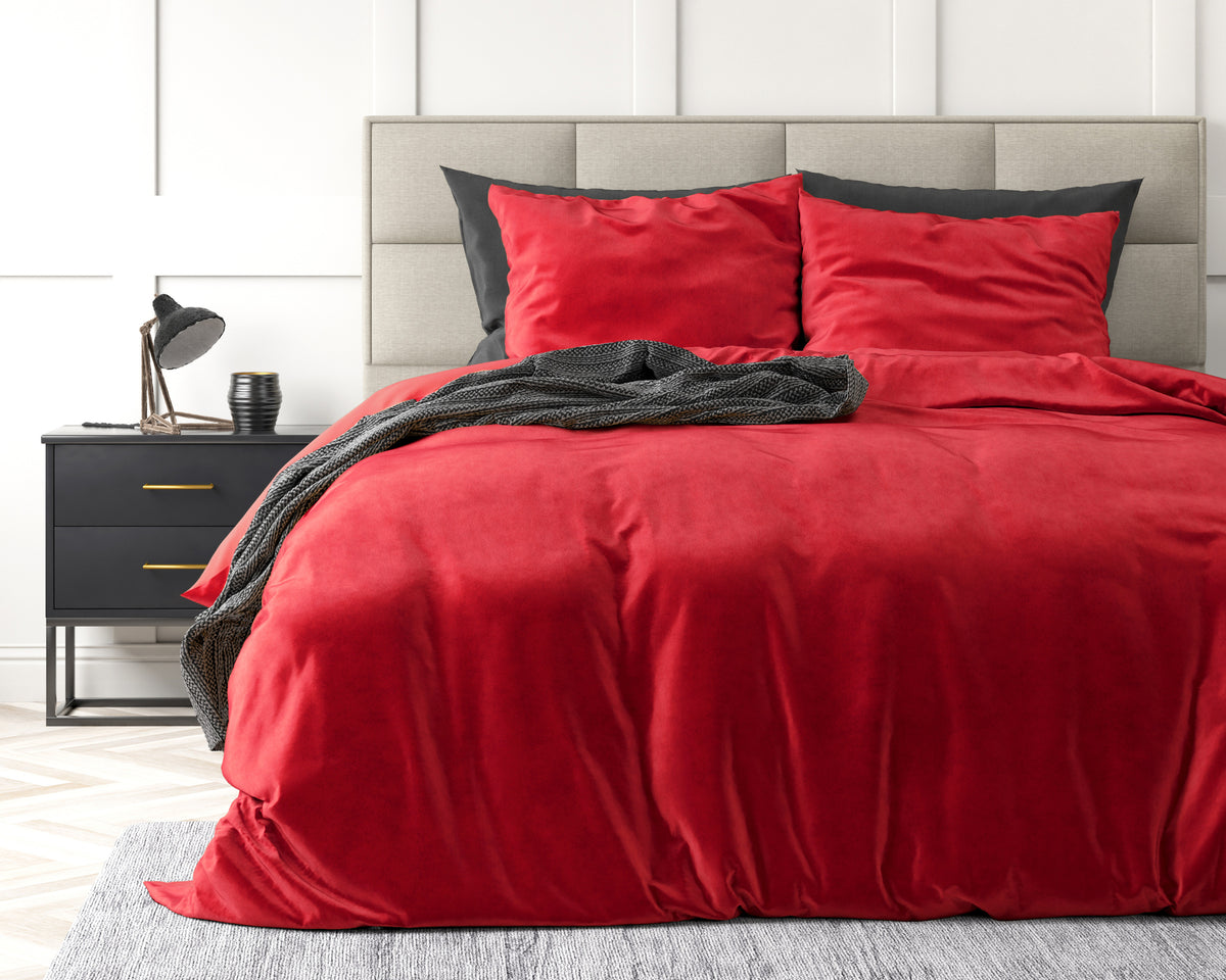 Dekbedovertrek fluweel polyester effen rood 240 x 220 cm, met 2 kussenslopen 60 x 70 cm
