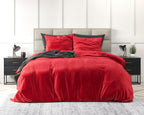 Dekbedovertrek fluweel polyester effen rood 240 x 220 cm, met 2 kussenslopen 60 x 70 cm