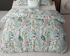 Dekbedovertrek micropercal katoen groen bloemenprint 240 x 220 cm, met 2 kussenslopen 60 x 70 cm