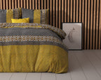 Dekbedovertrek micropercal katoen mix Altor goud en antraciet gestreept 200 x 220 cm, met 2 kussenslopen