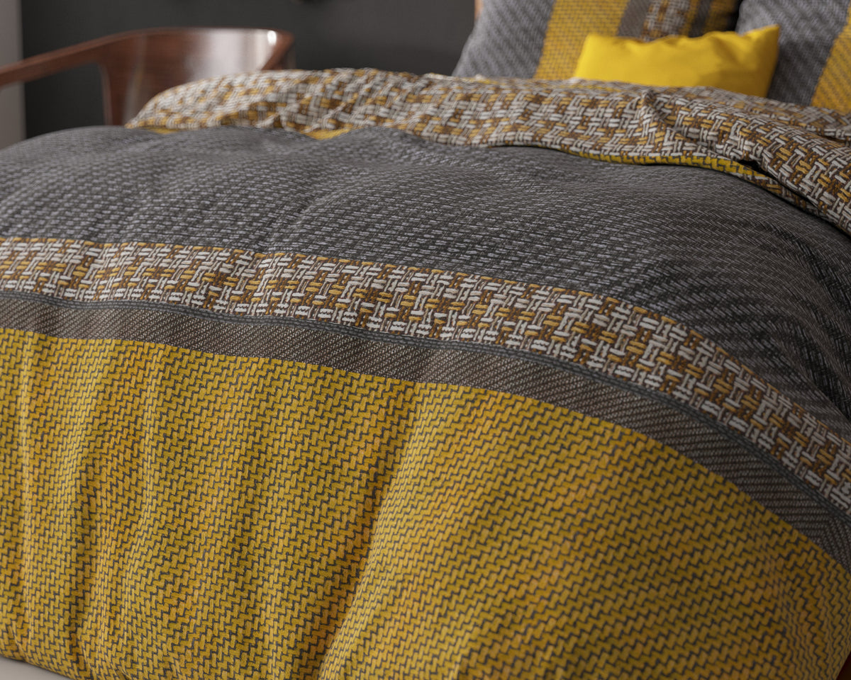 Dekbedovertrek micropercal katoen Altor goud en antraciet 240 x 220 cm, met 2 kussenslopen 60 x 70 cm