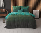 Dekbedovertrek katoen polyester Bowen groen met grafisch goudkleurig patroon 240 x 220 cm, met 2 kussenslopen