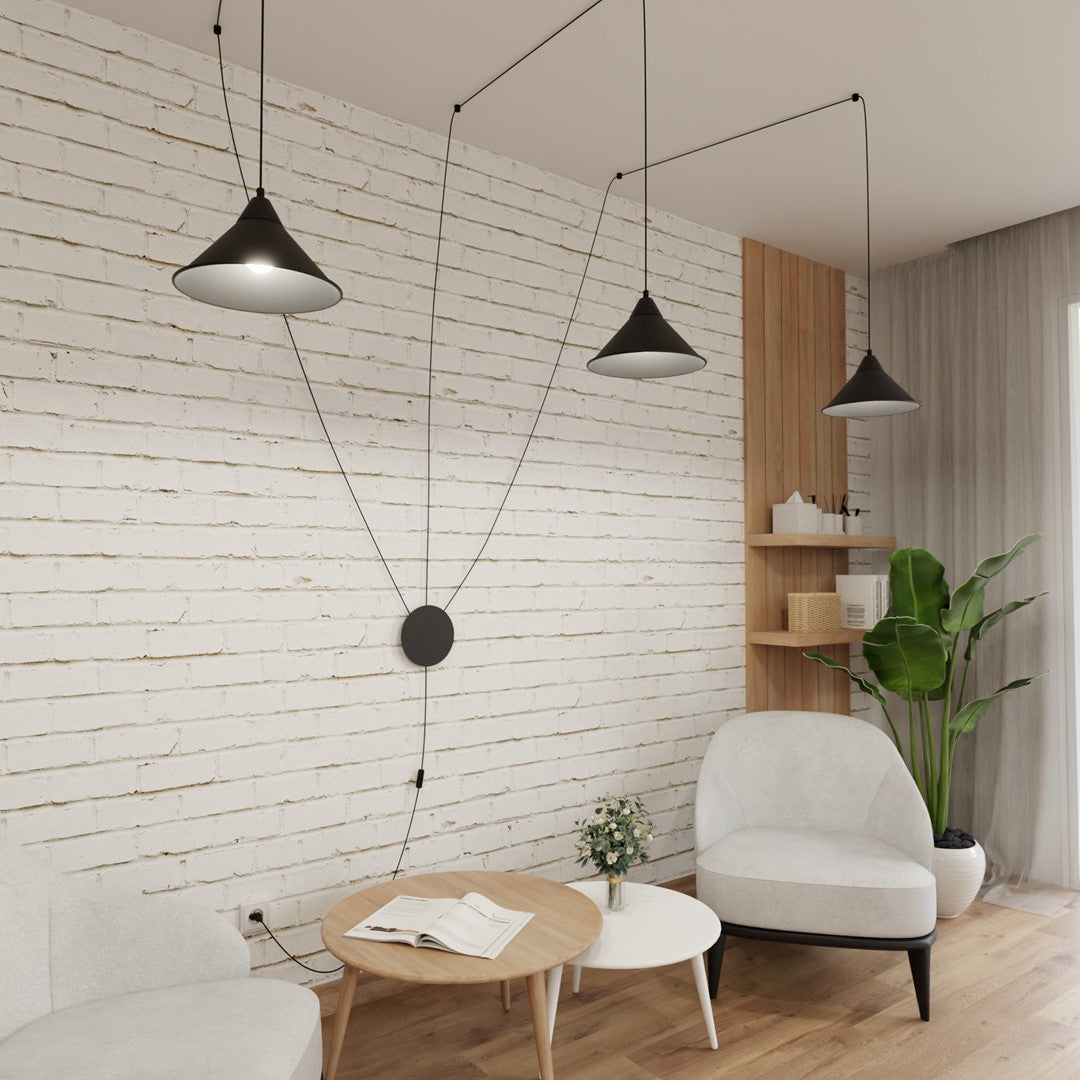 Hanglamp gepoedercoat staal Abramo Scandinavisch zwart, 3 fittingen E27, in hoogte verstelbaar