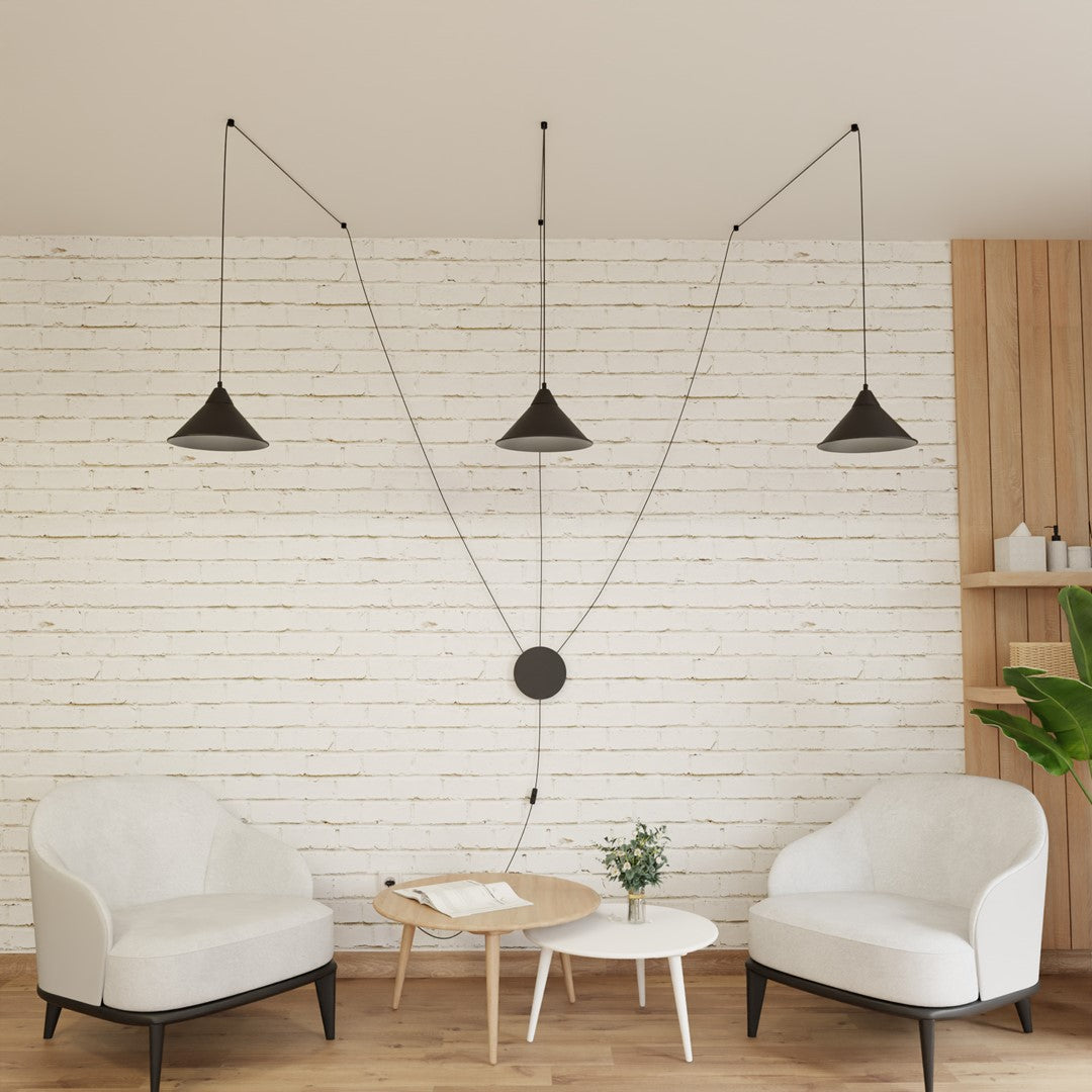 Hanglamp gepoedercoat staal Abramo Scandinavisch zwart, 3 fittingen E27, in hoogte verstelbaar