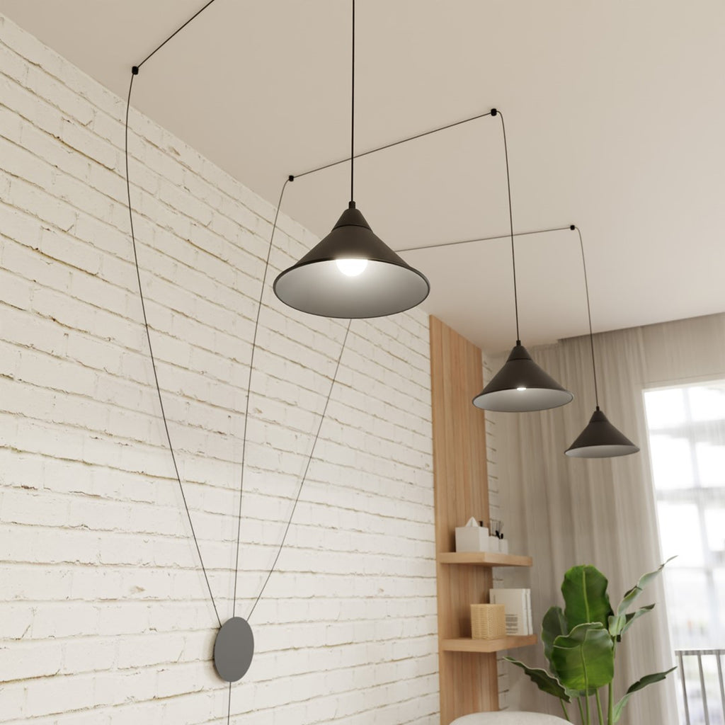 Hanglamp gepoedercoat staal Abramo Scandinavisch zwart, 3 fittingen E27, in hoogte verstelbaar