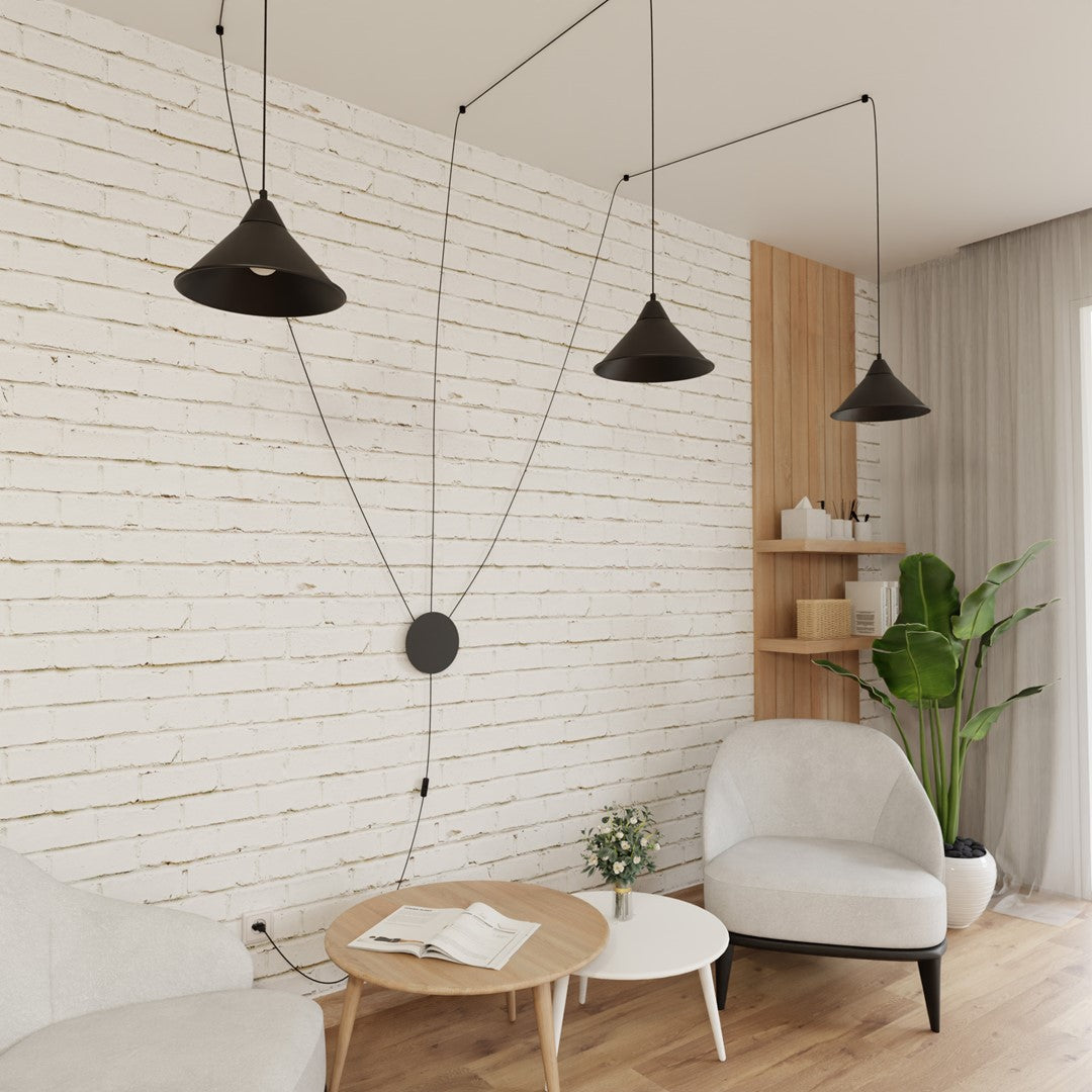 Hanglamp gepoedercoat staal Abramo Scandinavisch zwart, 3 fittingen E27, in hoogte verstelbaar