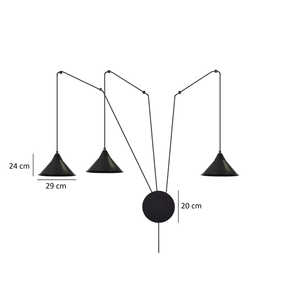 Hanglamp gepoedercoat staal Abramo Scandinavisch zwart, 3 fittingen E27, in hoogte verstelbaar