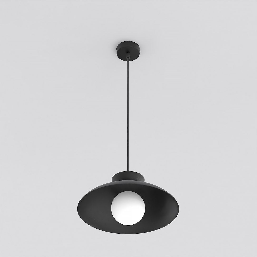 Hanglamp gepoedercoat staal en glas Mulan, zwart, 1 lamp, G9, Ø 10 cm kap, eettafel en kookeiland