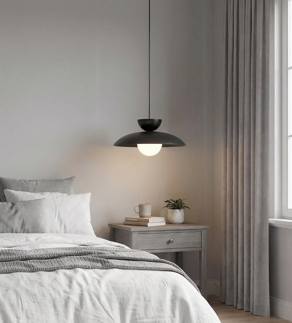 Hanglamp gepoedercoat staal en glas Mulan, zwart, 1 lamp, G9, Ø 10 cm kap, eettafel en kookeiland