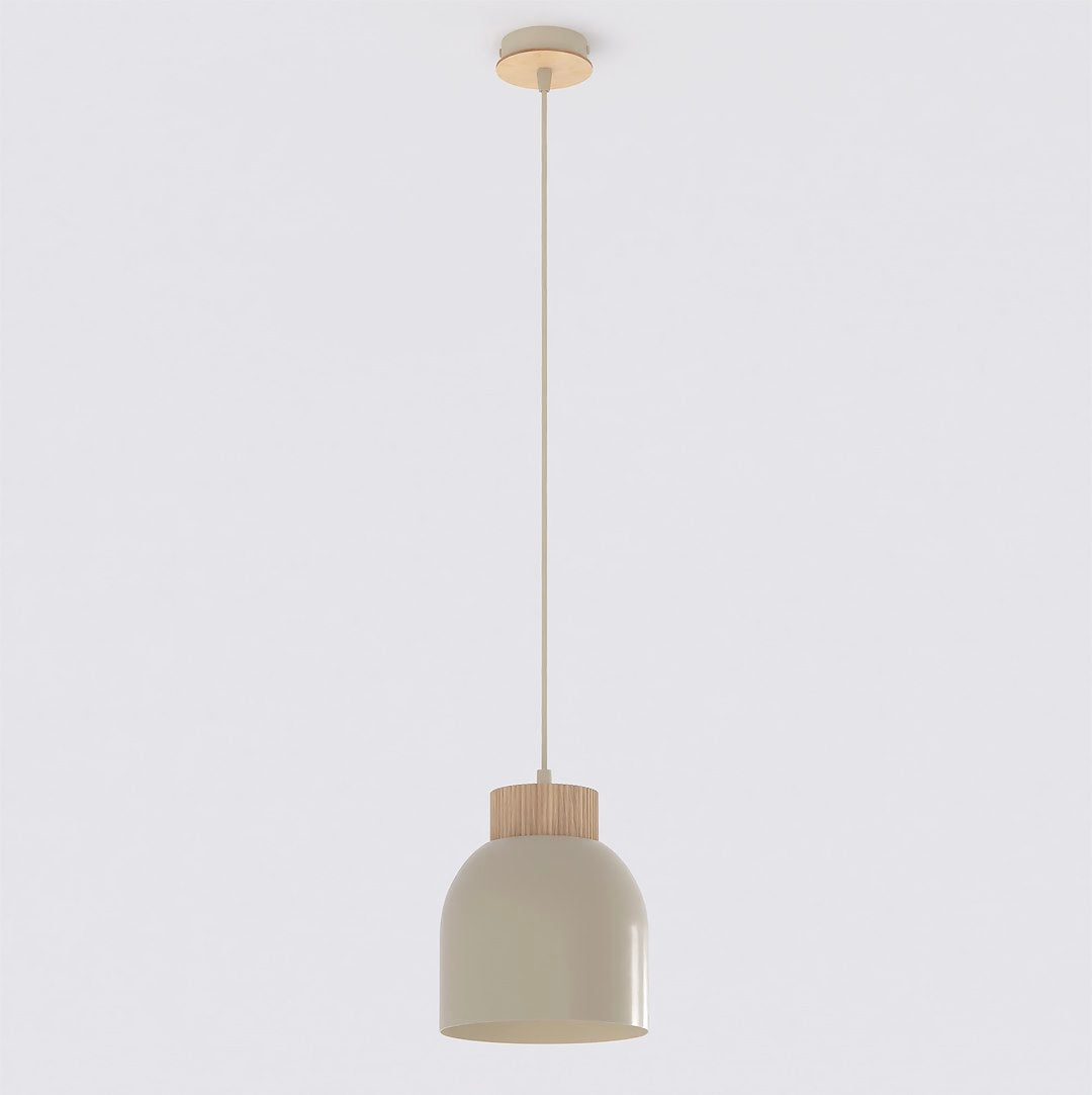 Hanglamp gepoedercoat staal en multiplex Vigo 1 Scandinavisch, beige, Ø 18 cm, 1 lichtpunt E27, hoogte verstelbaar