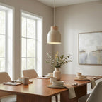 Hanglamp gepoedercoat staal en multiplex Vigo 1 Scandinavisch, beige, Ø 18 cm, 1 lichtpunt E27, hoogte verstelbaar