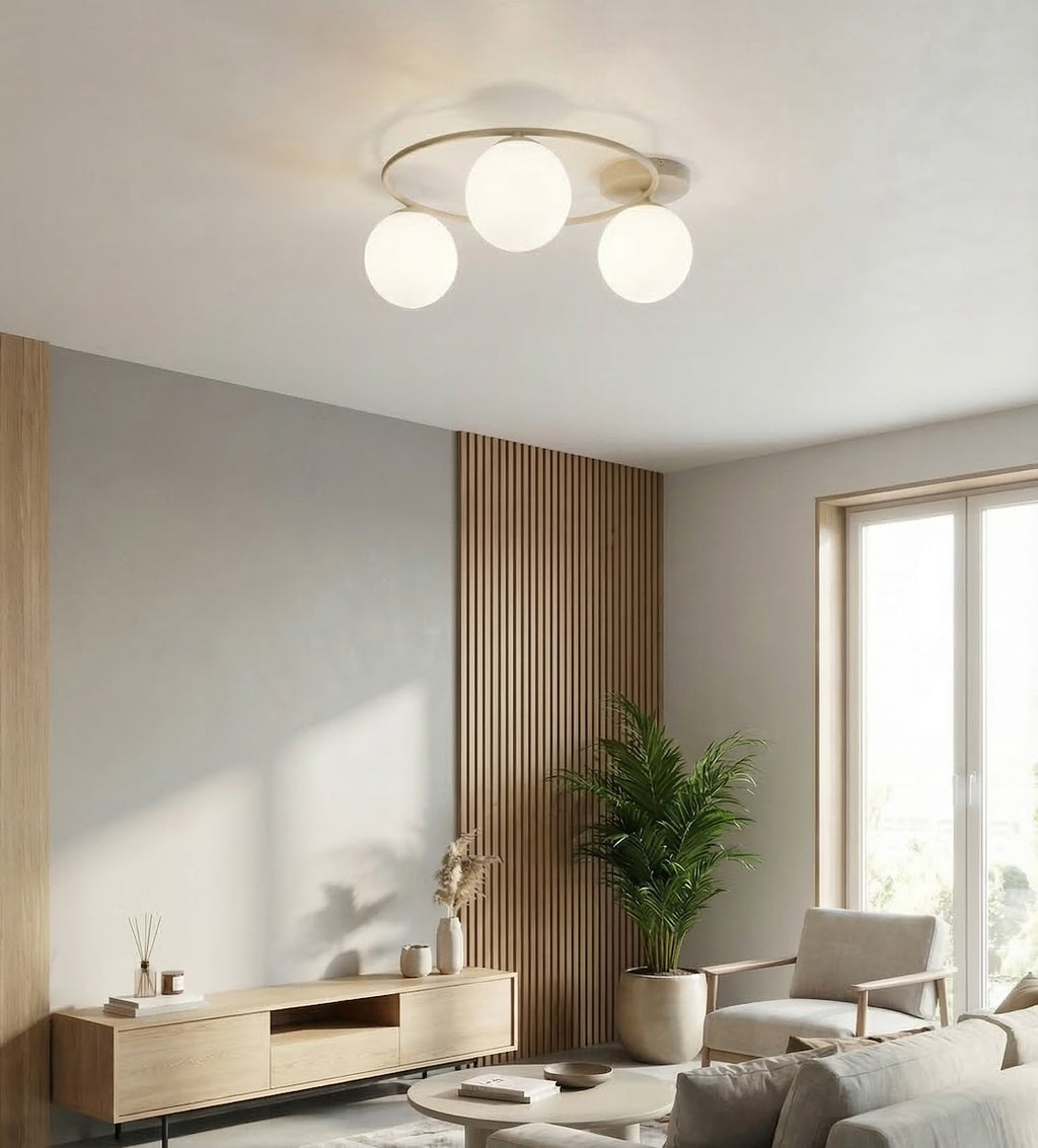Plafondlamp gepoedercoat staal en glas Sopra, beige, Ø 47 cm, 3 fittingen E14 voor woonkamer, slaapkamer en hal