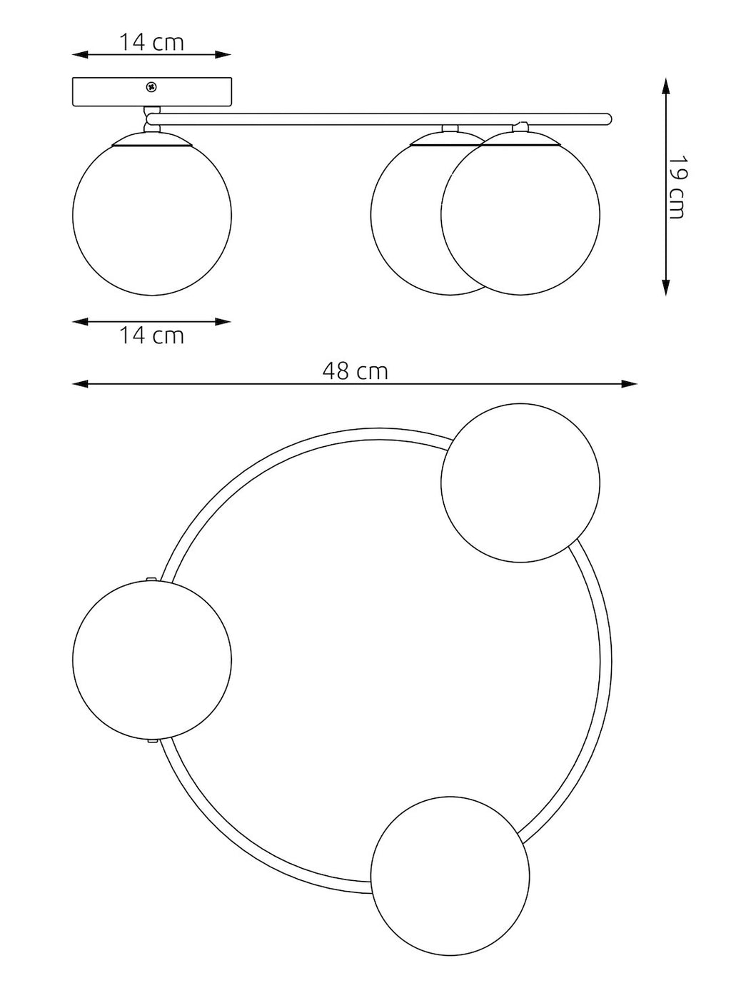Plafondlamp gepoedercoat staal en glas Sopra, beige, Ø 47 cm, 3 fittingen E14 voor woonkamer, slaapkamer en hal