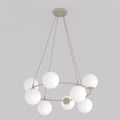 Hanglamp gepoedercoat staal en glas Azura, glamour, beige met witte kappen, 9 lichtpunten, 75 x 75 cm