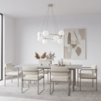 Hanglamp gepoedercoat staal en glas Azura, glamour, beige met witte kappen, 9 lichtpunten, 75 x 75 cm