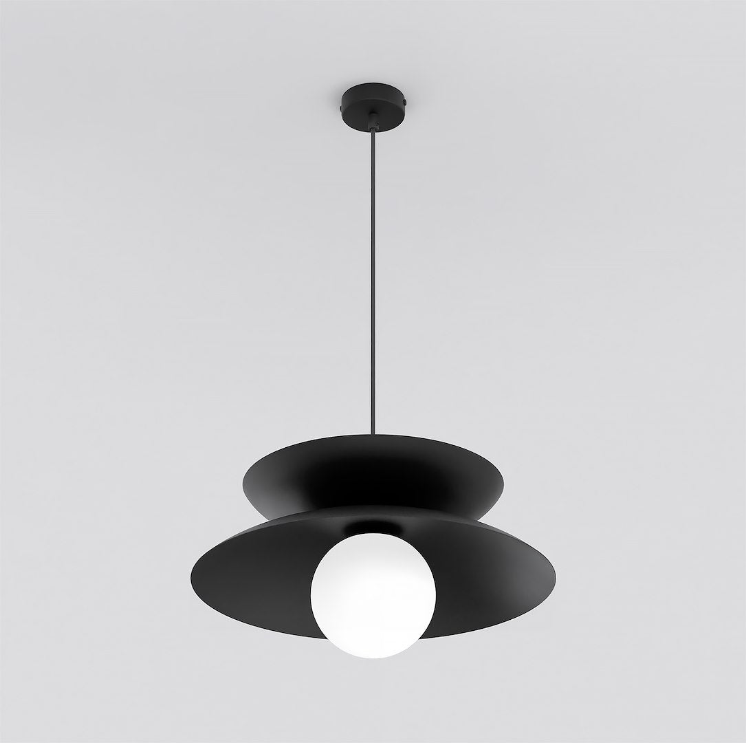 Hanglamp Nagoya gepoedercoat staal en glas, zwart met witte kap, Scandinavisch, Ø 41 cm, G9