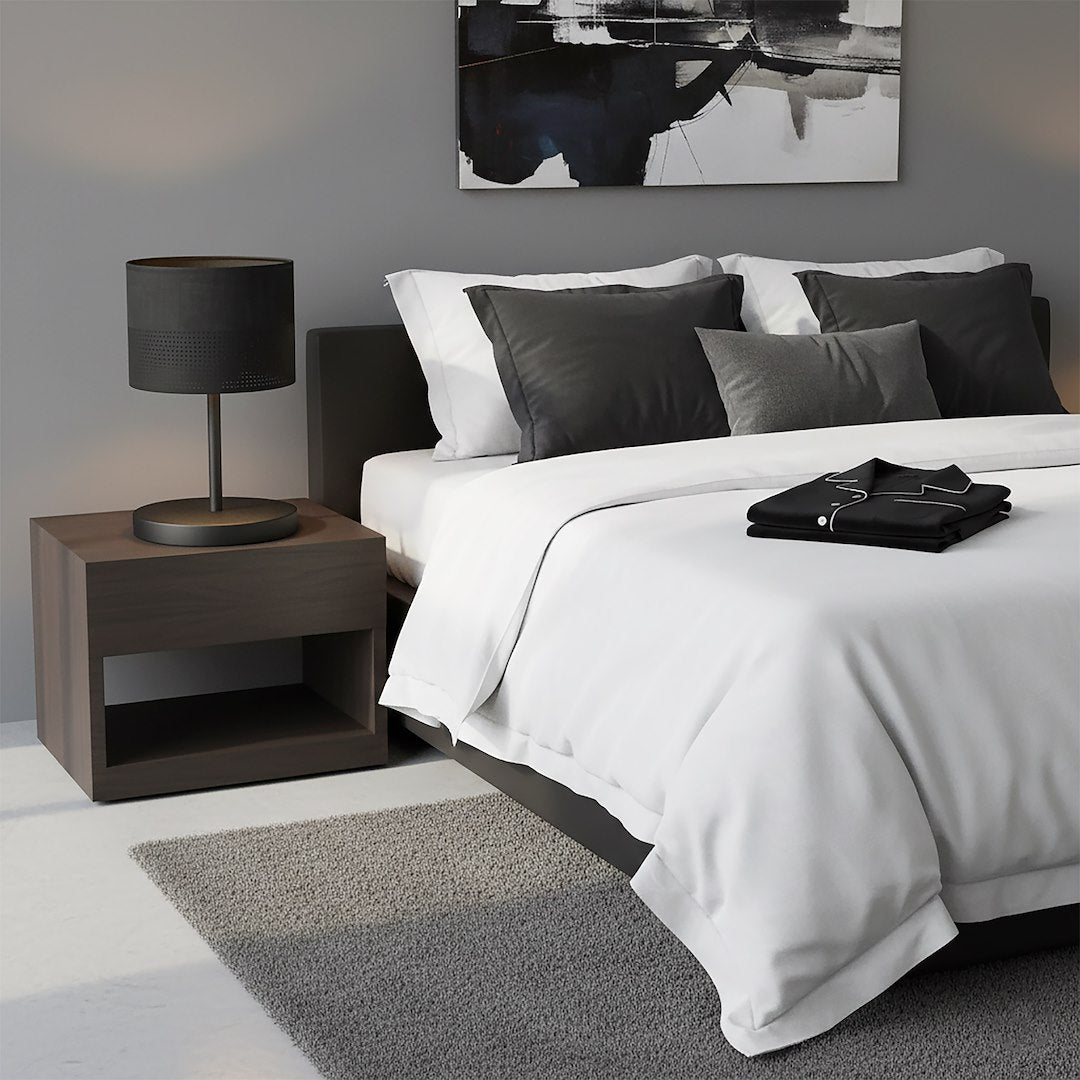 Tafellamp gepoedercoat staal minimalistisch Karbon zwart, stoffen kap Ø 20 cm, E27 – bureau en nachtkastje