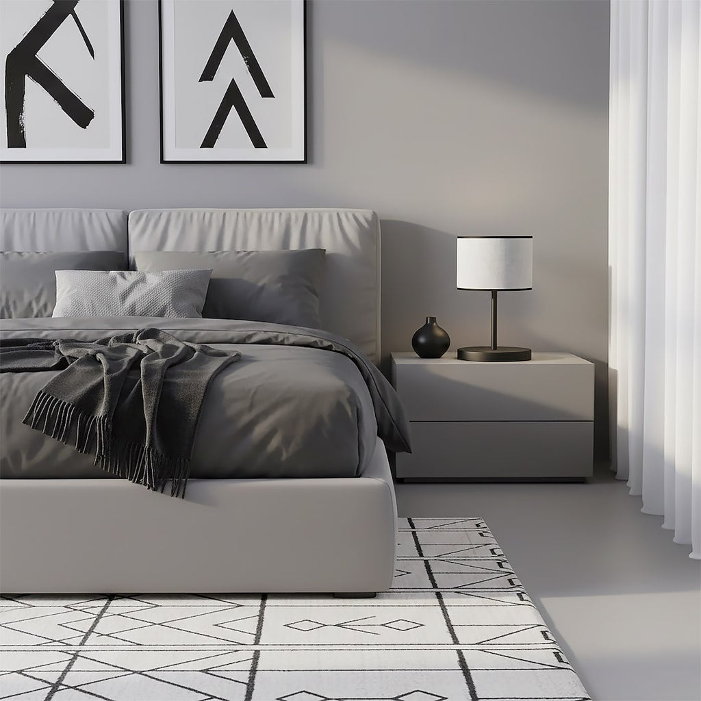 Tafellamp gepoedercoat staal minimalistisch Eco grijs met zwarte accenten, stoffen kap Ø 20 cm, E27