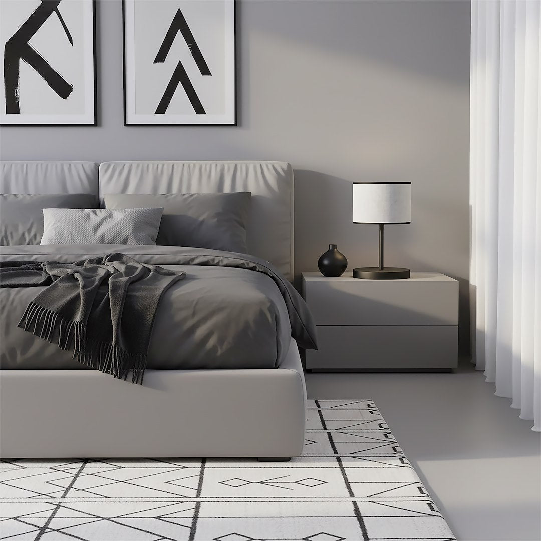Tafellamp gepoedercoat staal minimalistisch Eco grijs met zwarte accenten, stoffen kap Ø 20 cm, E27