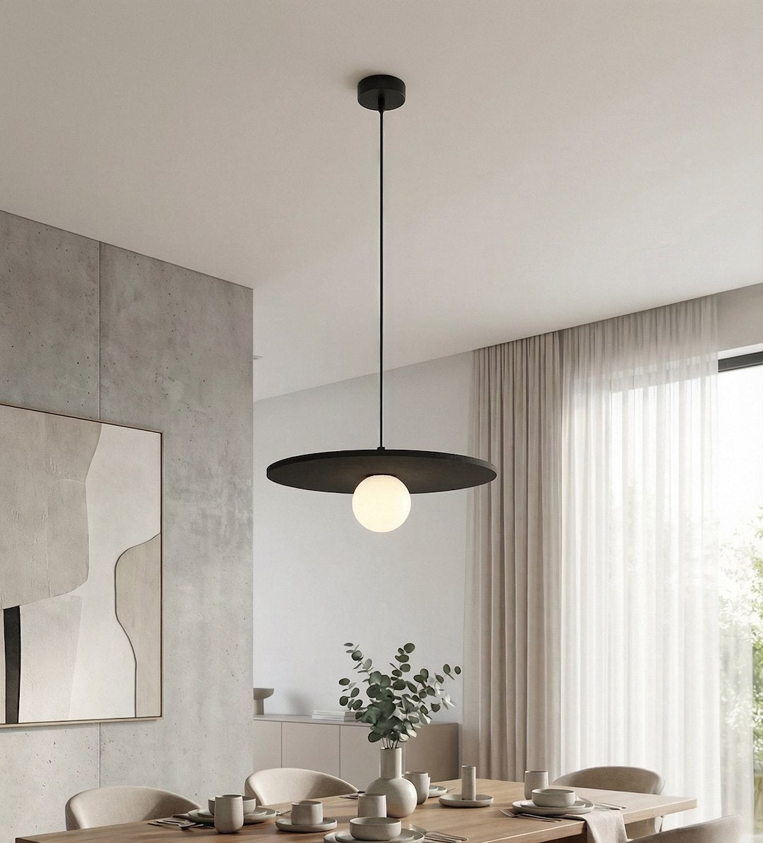 Hanglamp vilt en gepoedercoat staal Calma boho zwart, Ø 40 cm, 1 fitting G9, voor slaapkamer of woonkamer