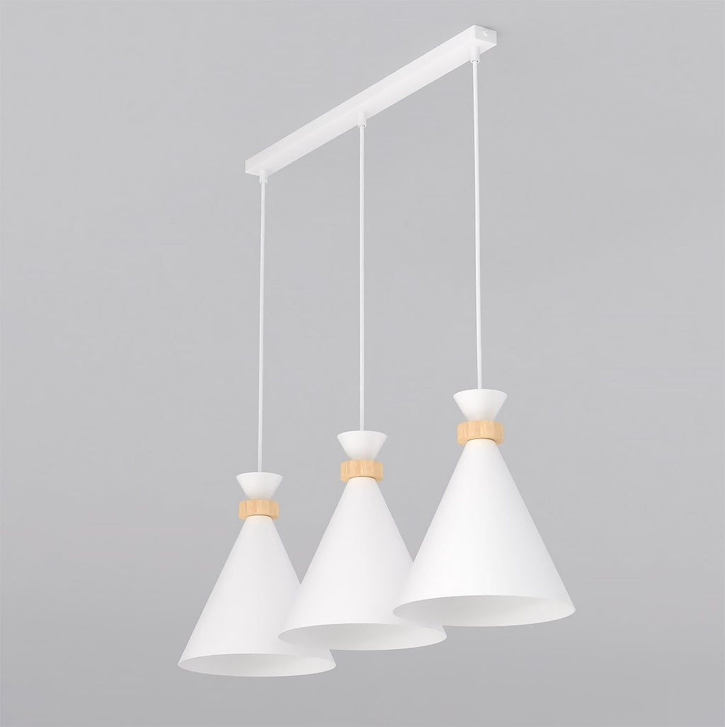 Hanglamp gepoedercoat staal en hout Scandinavisch wit met 3 fittingen E27, 78 cm breed, hoogte verstelbaar