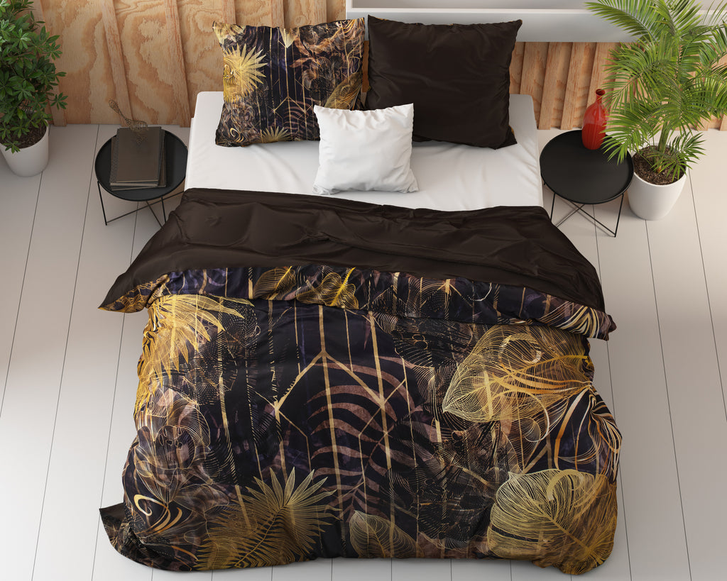 Dekbedovertrek katoensatijn Oliva goud 140 x 220 cm, met kussenslopen 60 x 70 cm, slaapkamer