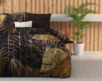 Dekbedovertrek katoensatijn Oliva goud bladprint 200 x 220 cm, met 2 kussenslopen 60 x 70 cm