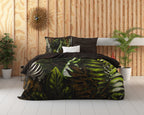 Dekbedovertrek katoensatijn Jungle Art 2 taupe met bladprint 240 x 220 cm, met 2 kussenslopen 60 x 70 cm