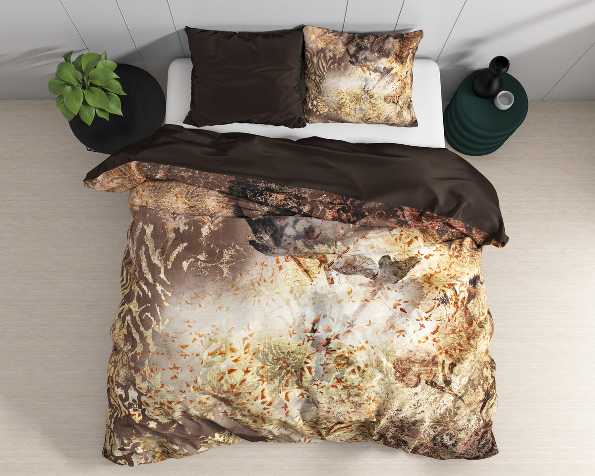 Dekbedovertrek katoensatijn Wild Inferno taupe 240 x 220 cm, met 2 kussenslopen 60 x 70 cm