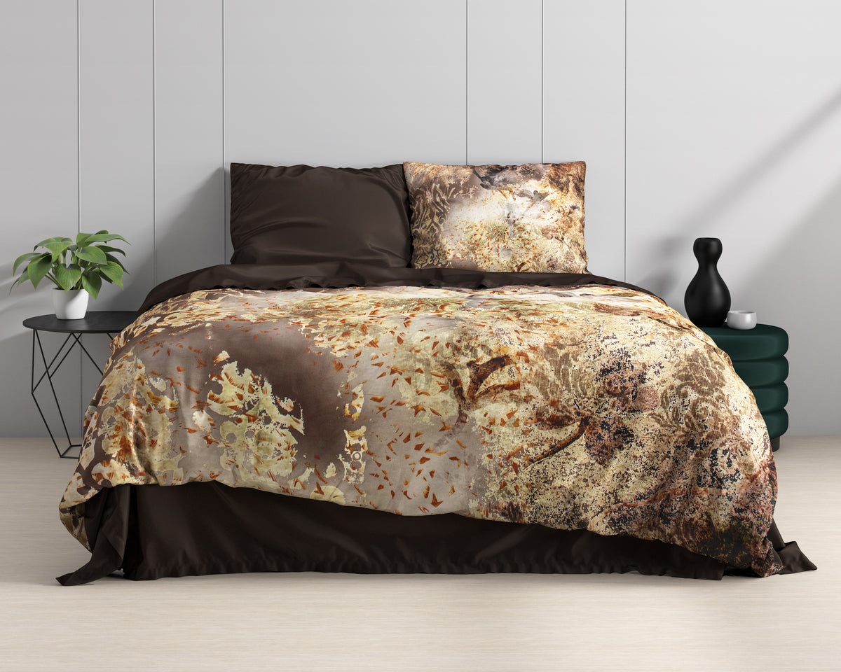 Dekbedovertrek katoensatijn Wild Inferno taupe 240 x 220 cm, met 2 kussenslopen 60 x 70 cm