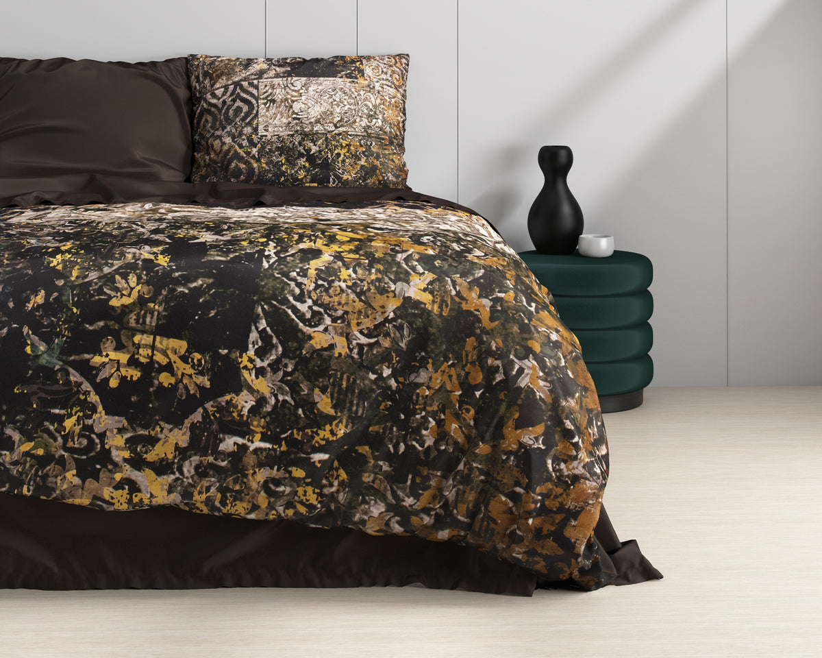 Dekbedovertrek katoensatijn Wild Granite zwart 200 x 220 cm, met kussenslopen 60 x 70 cm