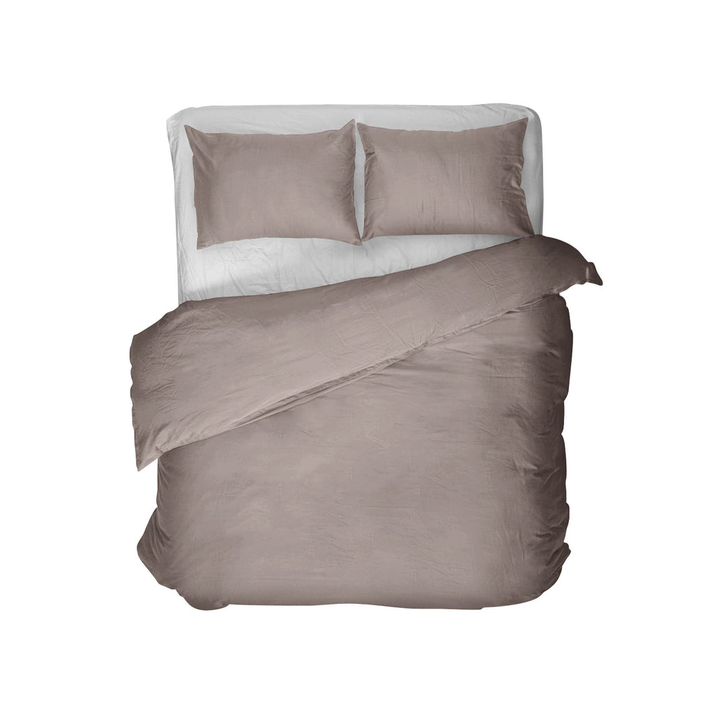 Dekbedovertrek Egyptisch katoen perkal T200 effen taupe 200 x 200/260 cm, met hotelsluiting kussenslopen 80 x 80 cm