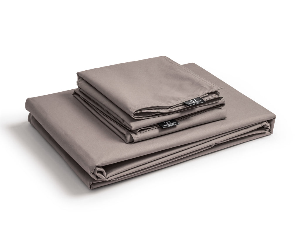 Dekbedovertrek Egyptisch katoen perkal T200 effen taupe 200 x 200/260 cm, met hotelsluiting kussenslopen 80 x 80 cm