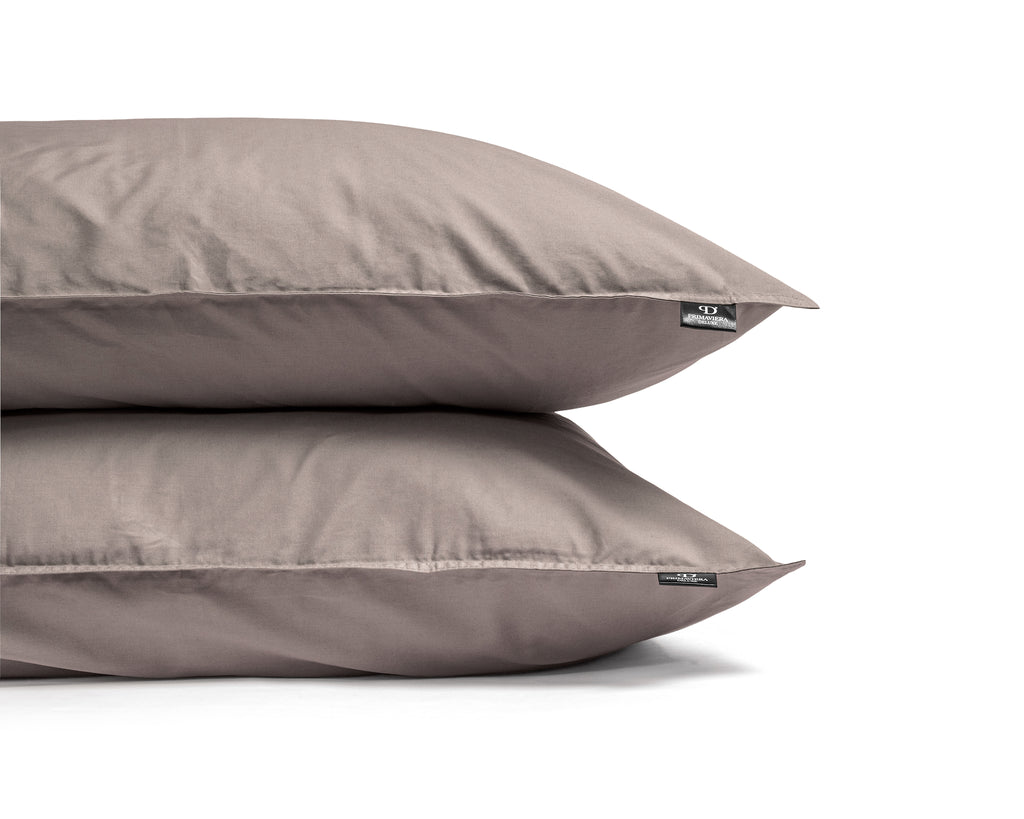 Dekbedovertrek Egyptisch katoen perkal T200 effen taupe 200 x 200/260 cm, met hotelsluiting kussenslopen 80 x 80 cm
