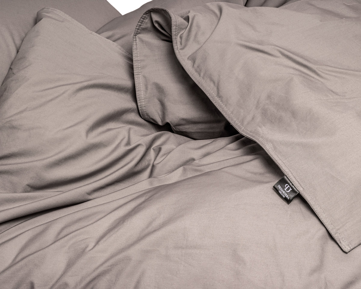 Dekbedovertrek Egyptisch katoen perkal T200 effen taupe 200 x 200/260 cm, met hotelsluiting kussenslopen 80 x 80 cm