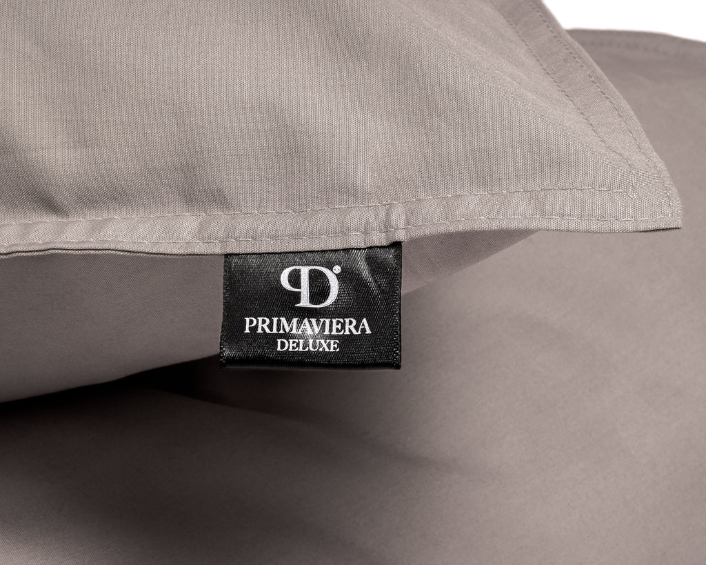 Dekbedovertrek Egyptisch katoen perkal T200 effen taupe 200 x 200/260 cm, met hotelsluiting kussenslopen 80 x 80 cm