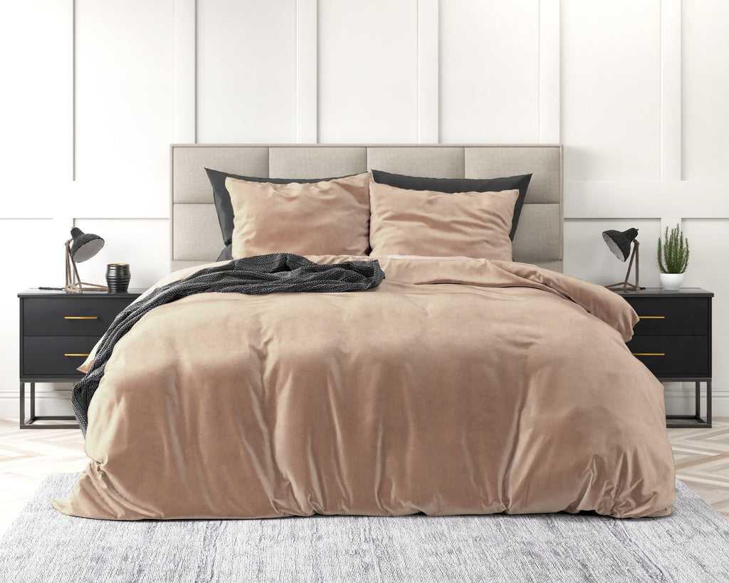 Dekbedovertrek velvet polyester effen huidskleurig 240 x 220 cm, met kussenslopen 60 x 70 cm