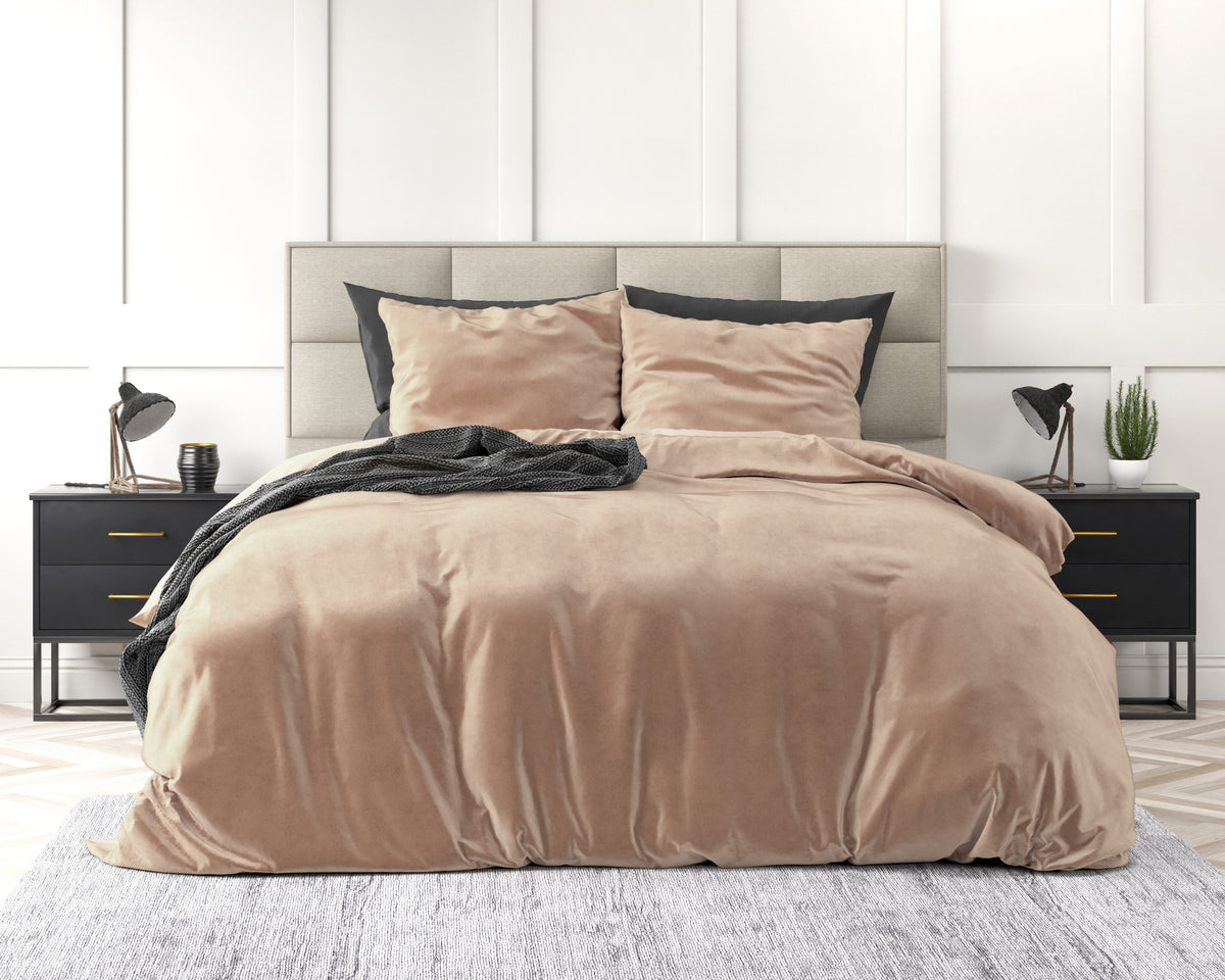 Dekbedovertrek velvet polyester effen huidskleurig 240 x 220 cm, met kussenslopen 60 x 70 cm