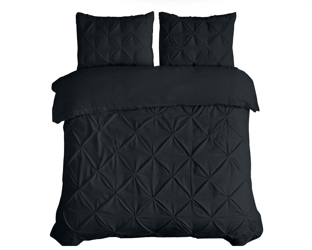Dekbedovertrek katoen ranforce pintuck zwart 200 x 220 cm, met kussenslopen 60 x 70 cm