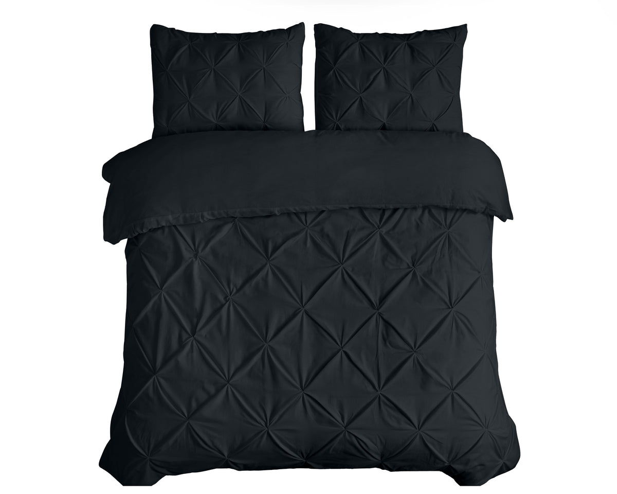 Dekbedovertrek katoen ranforce pintuck zwart 200 x 220 cm, met kussenslopen 60 x 70 cm