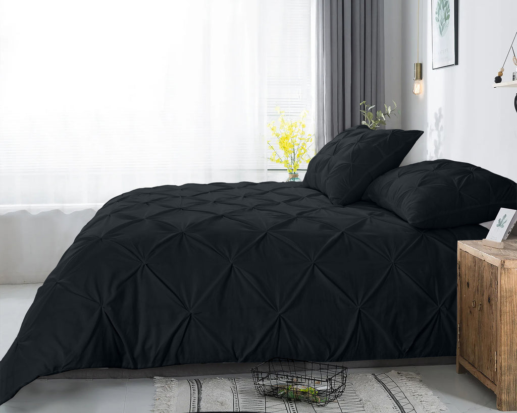 Dekbedovertrek katoen ranforce pintuck zwart 200 x 220 cm, met kussenslopen 60 x 70 cm