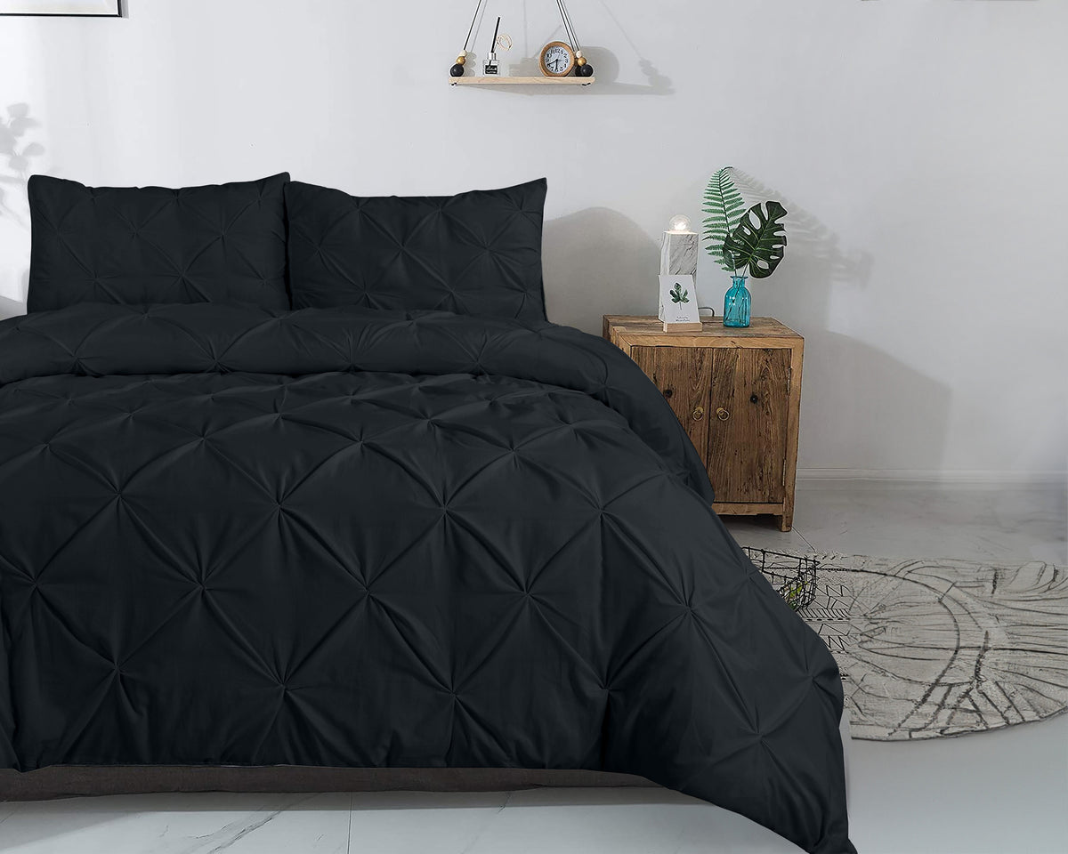 Dekbedovertrek katoen ranforce pintuck zwart 200 x 220 cm, met kussenslopen 60 x 70 cm
