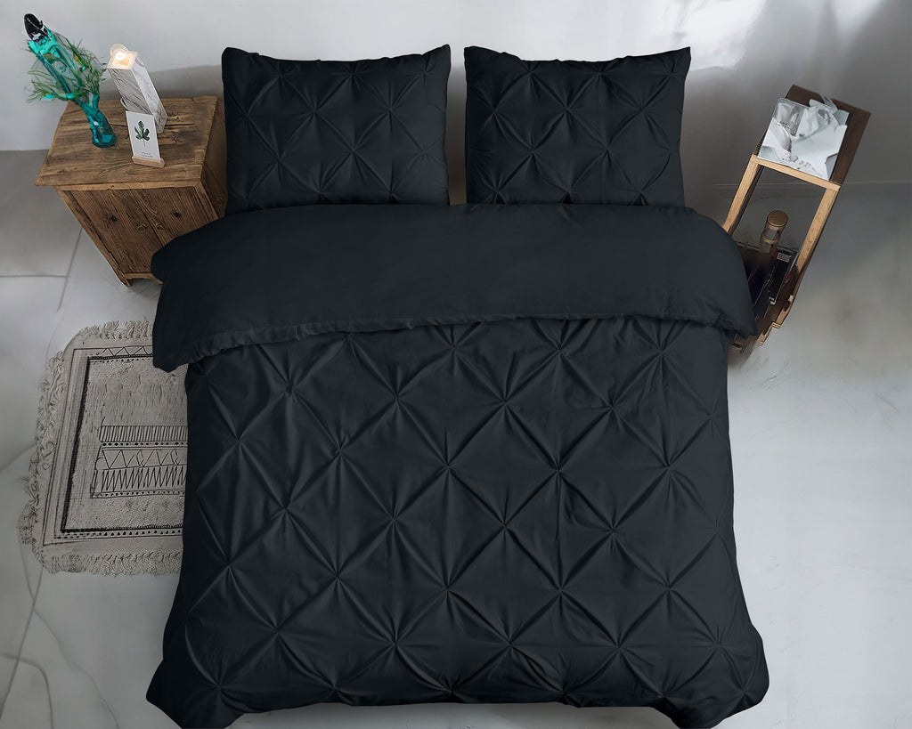 Dekbedovertrek katoen ranforce pintuck zwart 200 x 220 cm, met kussenslopen 60 x 70 cm