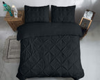 Dekbedovertrek katoen ranforce pintuck zwart 200 x 220 cm, met kussenslopen 60 x 70 cm