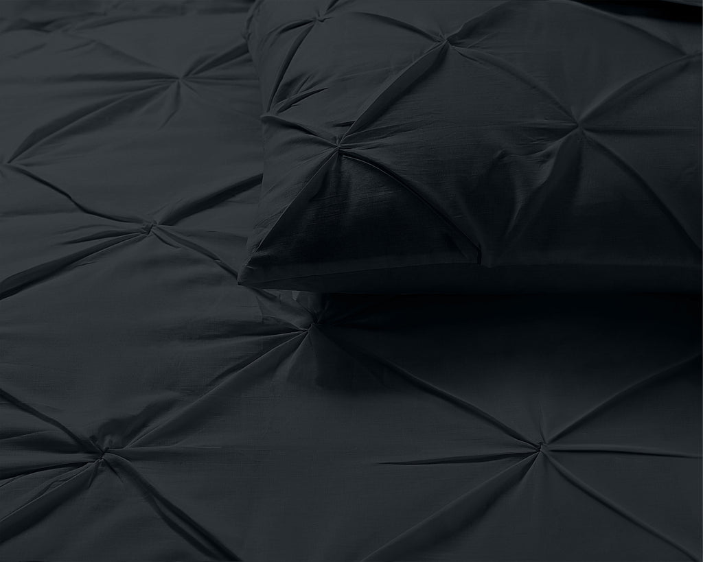Dekbedovertrek katoen ranforce pintuck zwart 200 x 220 cm, met kussenslopen 60 x 70 cm