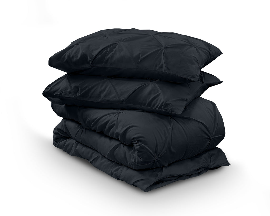 Dekbedovertrek katoen ranforce pintuck zwart 200 x 220 cm, met kussenslopen 60 x 70 cm