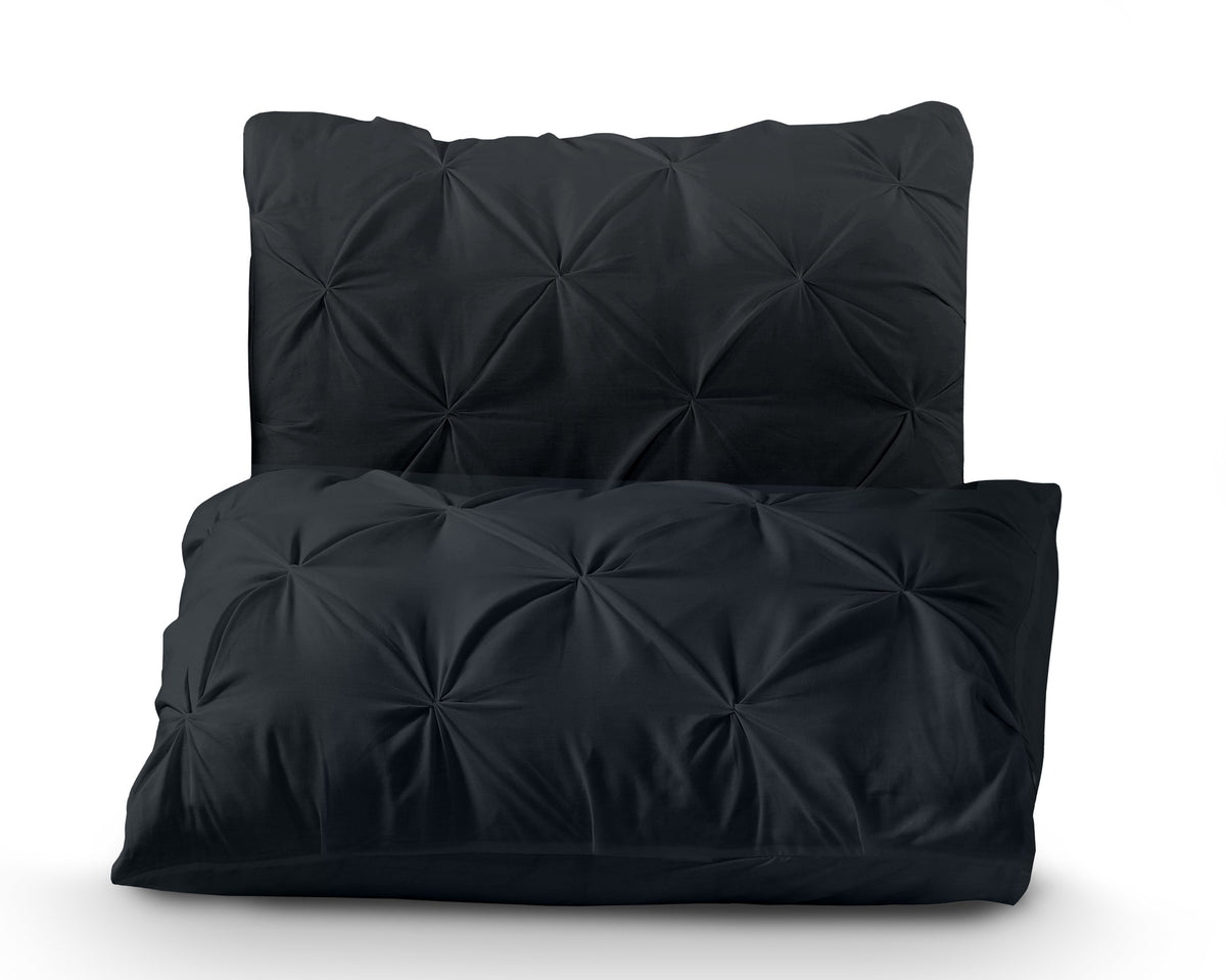 Dekbedovertrek katoen ranforce pintuck zwart 200 x 220 cm, met kussenslopen 60 x 70 cm