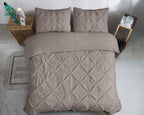 Dekbedovertrek katoen pintuck Salvador taupe 200 x 220 cm, met 2 kussenslopen 60 x 70 cm