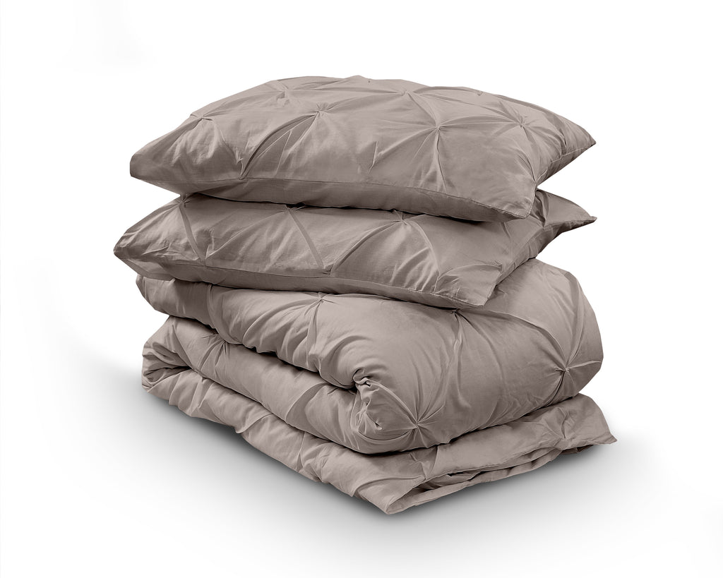 Dekbedovertrek katoen pintuck Salvador taupe 200 x 220 cm, met 2 kussenslopen 60 x 70 cm