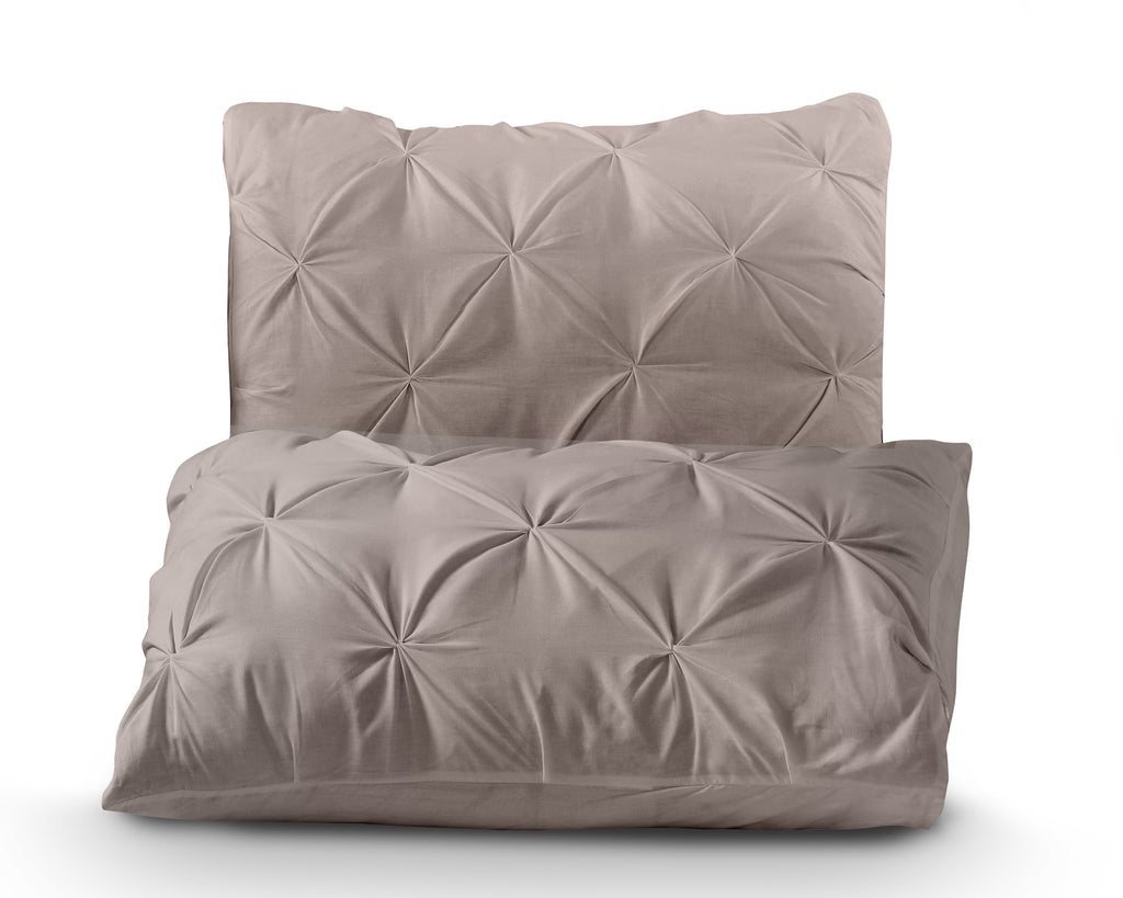 Dekbedovertrek katoen pintuck Salvador taupe 200 x 220 cm, met 2 kussenslopen 60 x 70 cm